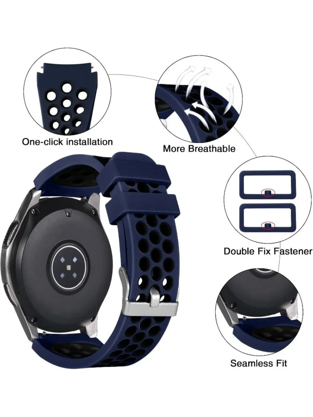 Unisex Navy Blue Analog Compatible Frontier Soft Silicone Samsung Galaxy Watch